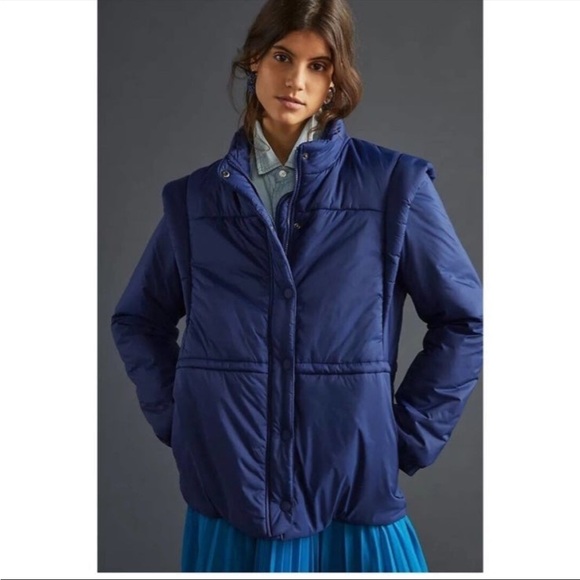 Anthropologie Jackets & Blazers - Anthropologie Navy Puffer Jacket